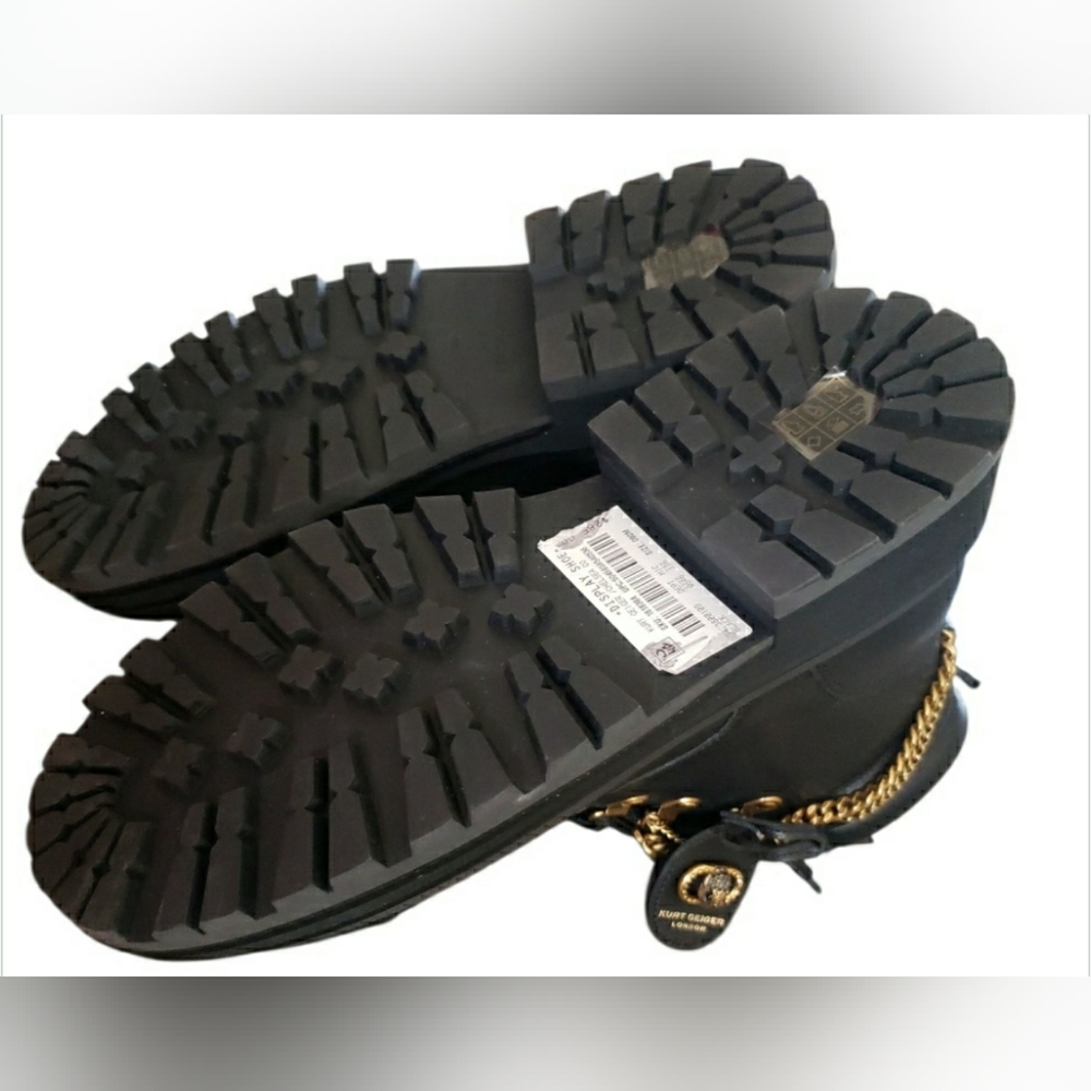 Kurt Geiger Combat Grunge Whimsigoth Black Leather Ankle Boot 6.5 (36.5) New - Picture 7 of 13